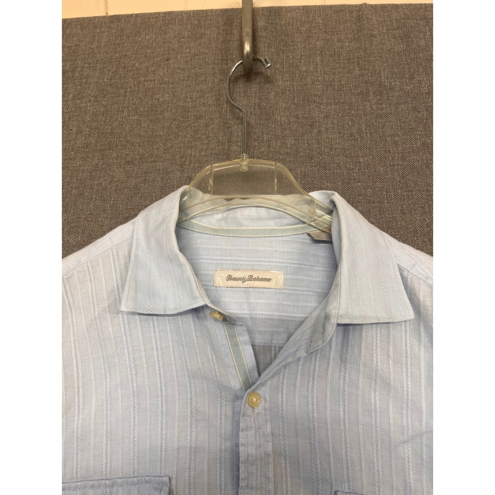 Tommy Bahama Mens Light Blue Striped Roll Tab Long Sleeve Button Down Shirt XL